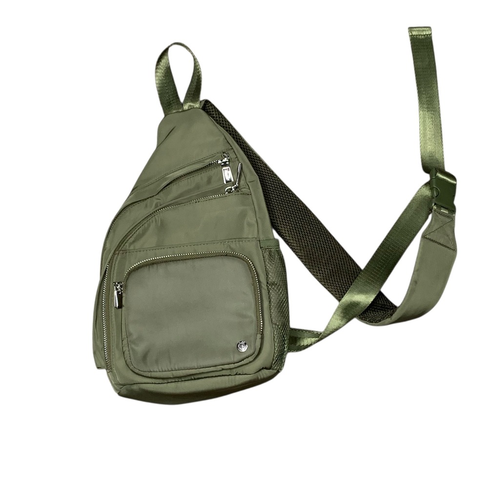 House of Harlow Savannah Sling Bag Carry All in Olive with triple zip‎ pockets .